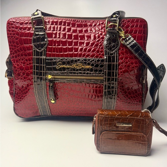 Samantha Brown 16" Red Faux Crocodile Embossed Computer Business Travel Bag - Picture 3 of 16